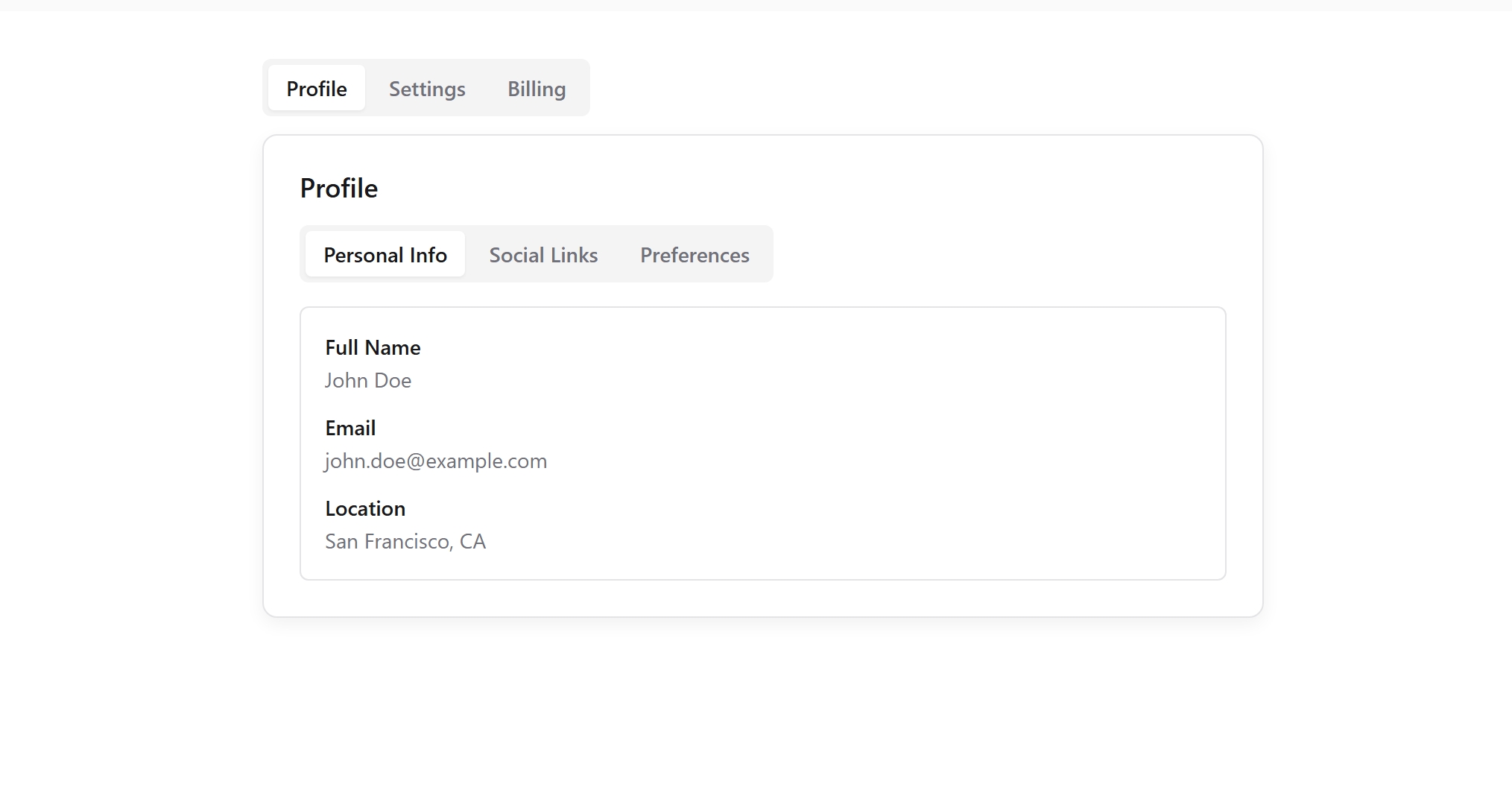 Profile Tabs Example Modern Gallery — GenPages Ui | Power Apps components, blocks, pages, solutions